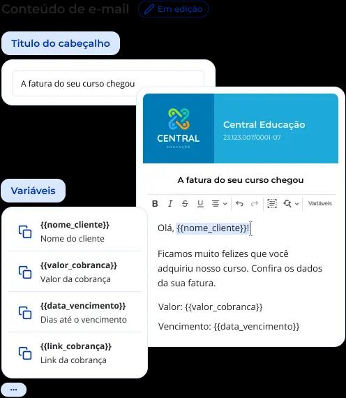 Recortes da área de personalização de notificações por e-mail Nela, o usuário pode customizar o conteúdo do e-mail, definindo título e corpo do e-mail.